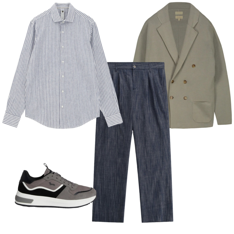 Outfit uomo - Camicia a maniche arrotolate. Stile Casual per Tutti i giorni. Abbinamento con sneakers, pantaloni, camicie, cardigans.