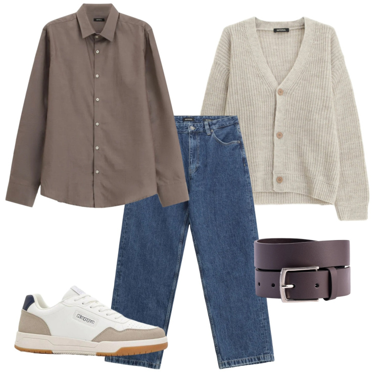 Outfit uomo - Camicia a maniche arrotolate. Stile Casual per Tutti i giorni. Abbinamento con sneakers, jeans, camicie, cardigans, cinture.