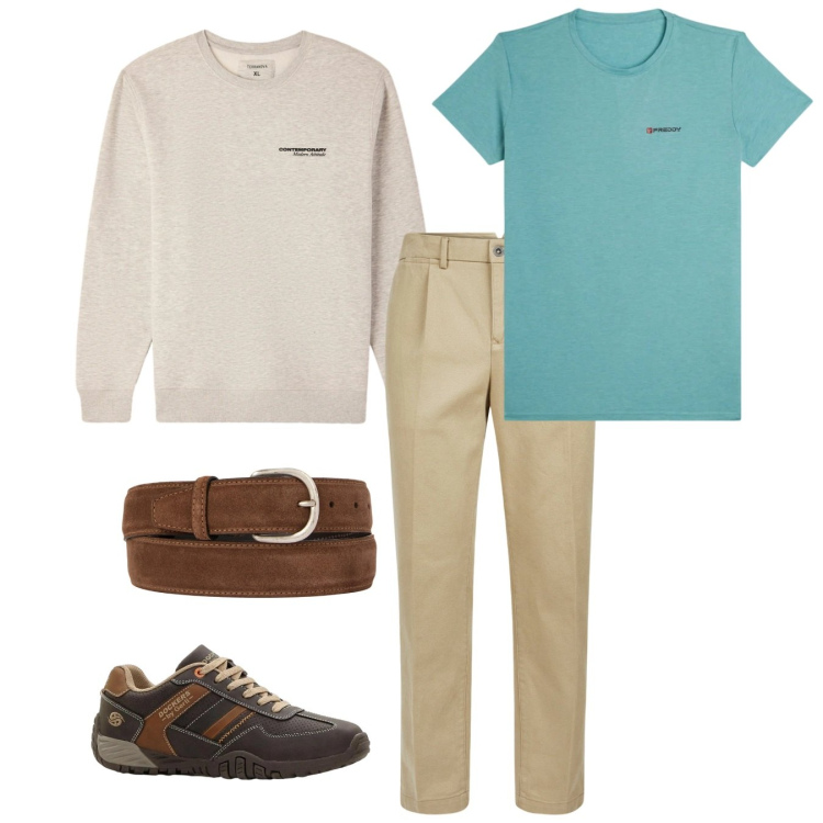 Outfit uomo - Informale. Stile Casual per Tutti i giorni. Abbinamento con sneakers, felpe, t-shirt, cinture, pantaloni.