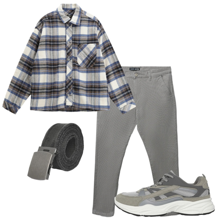 Outfit uomo - Quadroni spring. Stile Casual per Tutti i giorni. Abbinamento con camicie, sneakers, cinture, pantaloni chino.