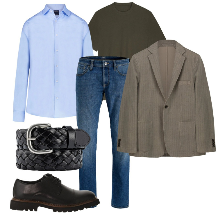 Outfit uomo - Informale e attraente. Stile Casual per Tutti i giorni. Abbinamento con jeans, scarpe stringate, camicie, giacche, cinture, t-shirt.