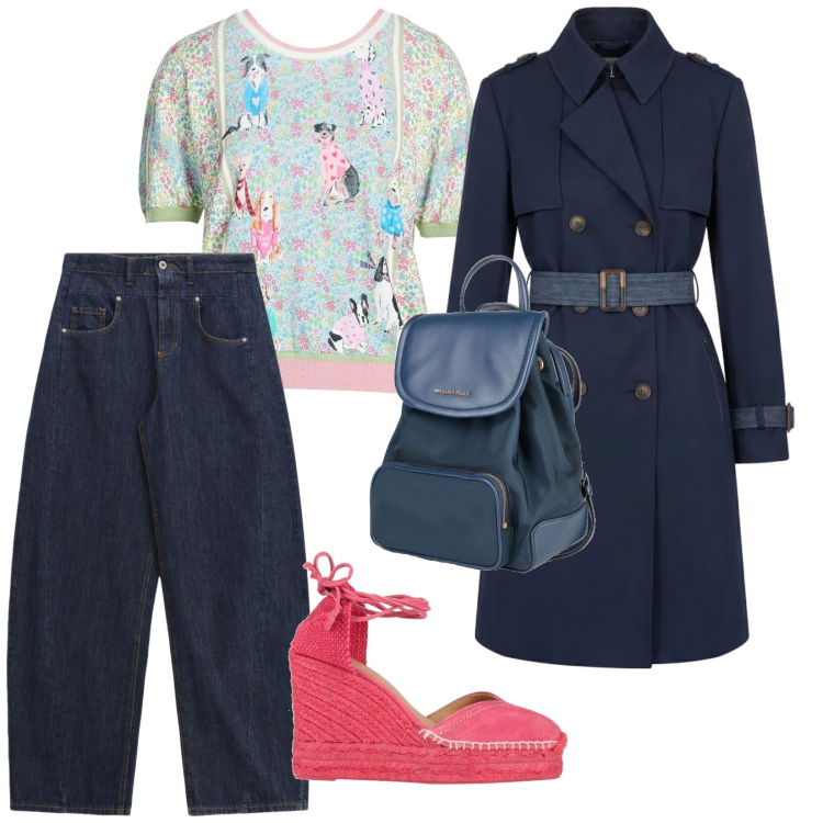 Outfit donna - Primavera romantica. per Tutti i giorni. Abbinamento con zaini, pullovers, espadrillas, trench, jeans.