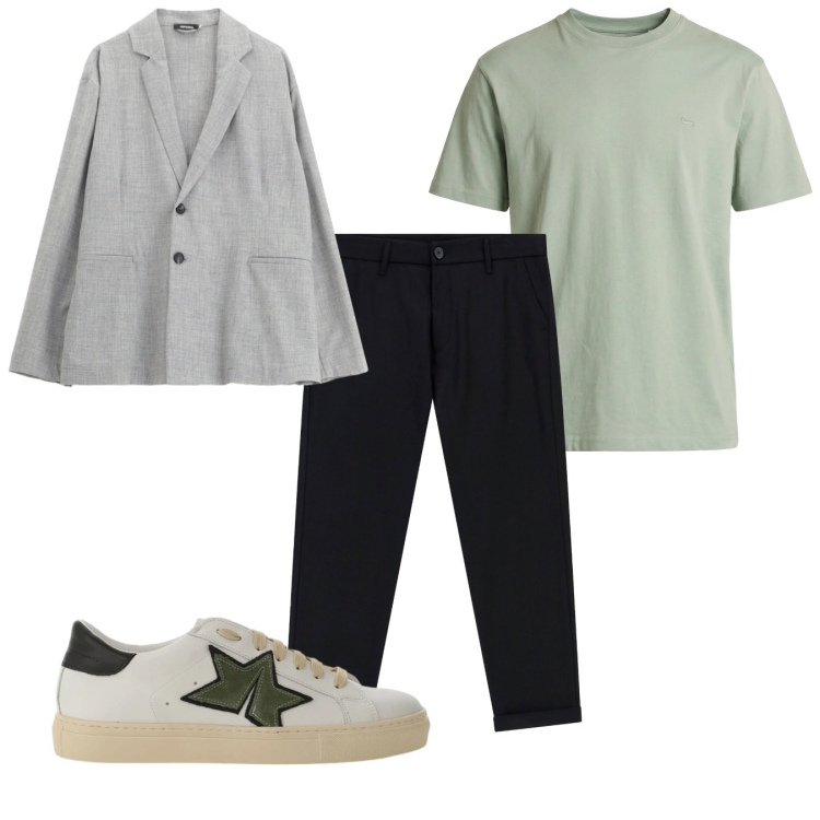 Outfit uomo - In giro. Stile Casual per Tutti i giorni. Abbinamento con t-shirt, giacche, pantaloni, sneakers.