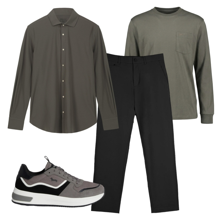 Outfit uomo - Fango. Stile Casual per Tutti i giorni. Abbinamento con t-shirt, sneakers, pantaloni chino, camicie.