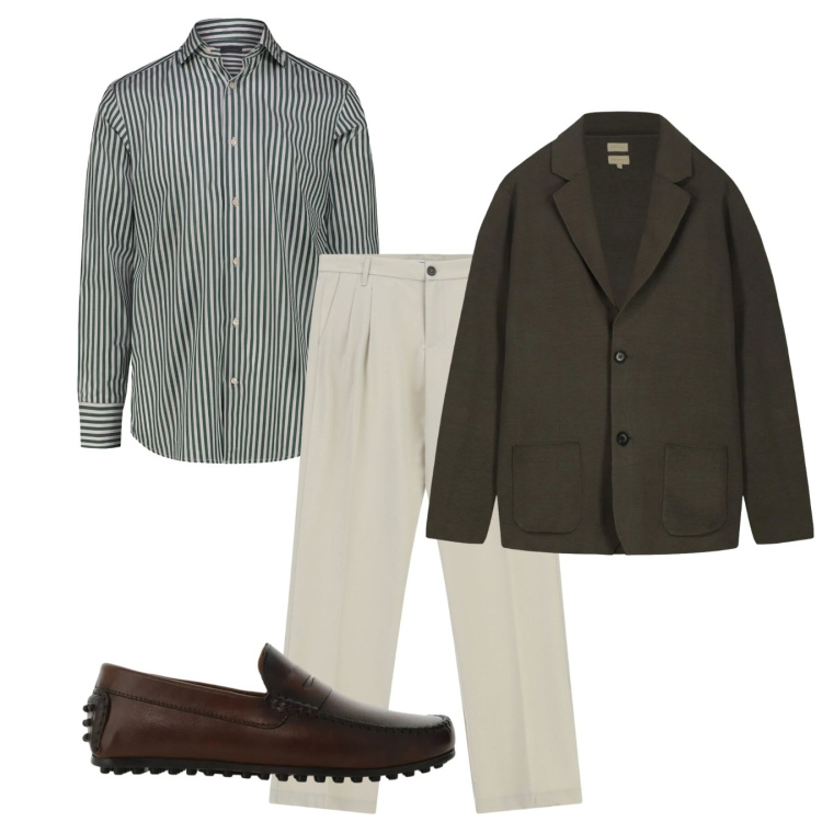 Outfit uomo - Weekend. Stile Casual per Tutti i giorni. Abbinamento con pantaloni, scarpe stringate, camicie, cardigans.
