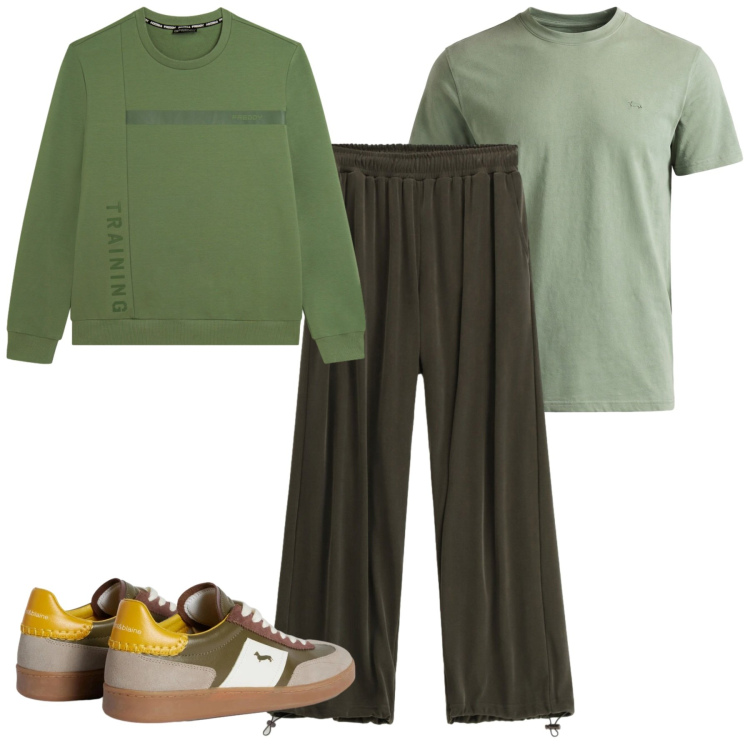 Outfit uomo - Green. Stile Casual per Tutti i giorni. Abbinamento con sneakers, t-shirt, pantaloni, felpe.