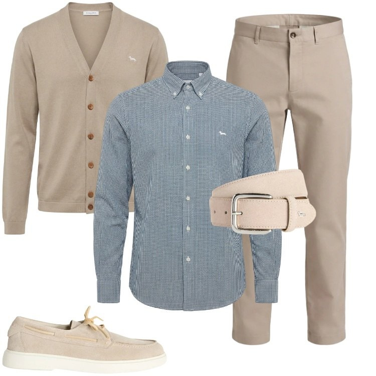 Outfit uomo - Total look #2362217. Stile Casual per Cerimonia. Abbinamento con scarpe stringate, pantaloni cargo, cinture, cardigans, camicie.