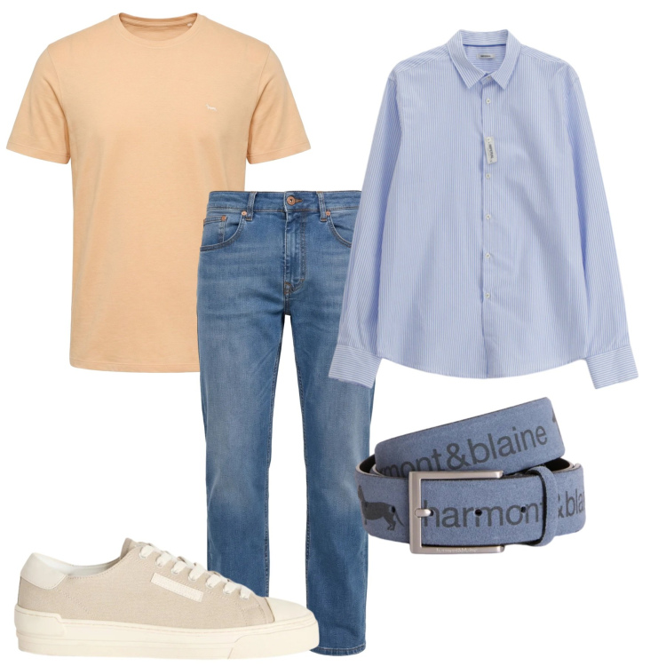 Outfit uomo - Vacanza. Stile Casual per Tutti i giorni. Abbinamento con sneakers, jeans, cinture, t-shirt, camicie.