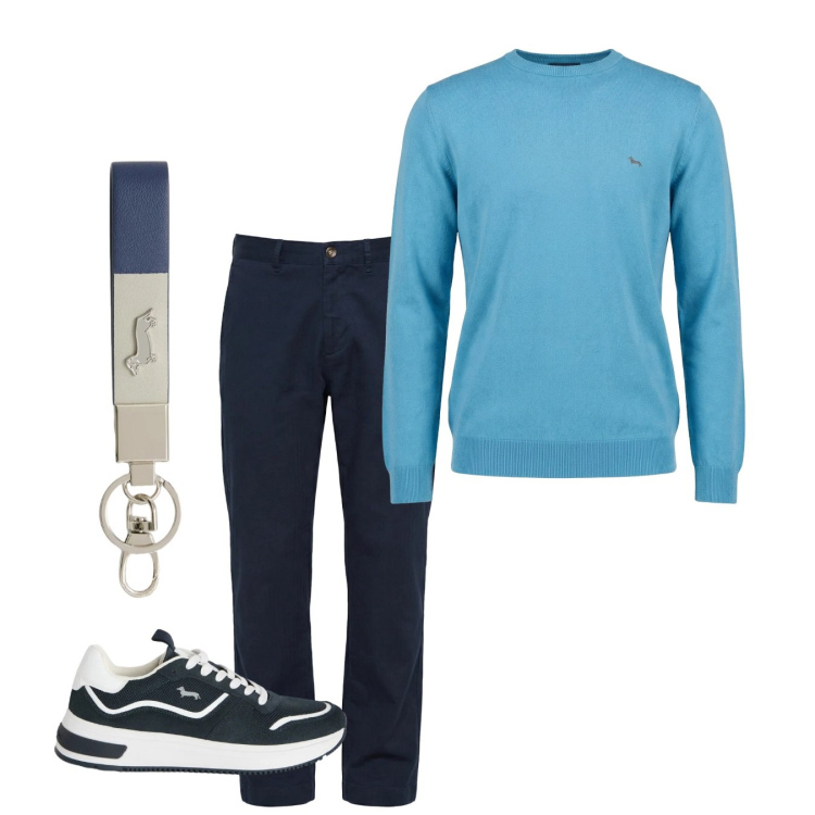 Outfit uomo - Easy and cool. Stile Casual per Tutti i giorni. Abbinamento con pantaloni cargo, portachiavi, sneakers, pullovers.