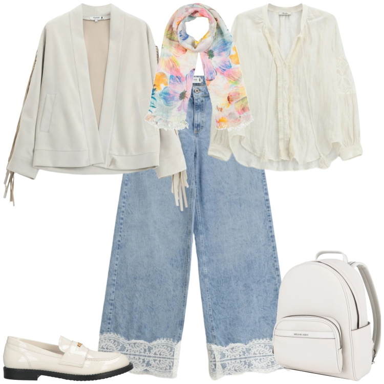 Outfit donna - Casual chic ogni giorno. Stile Casual chic per Tutti i giorni. Abbinamento con zaini, mocassini, sciarpe, camicie, jeans, blazer.