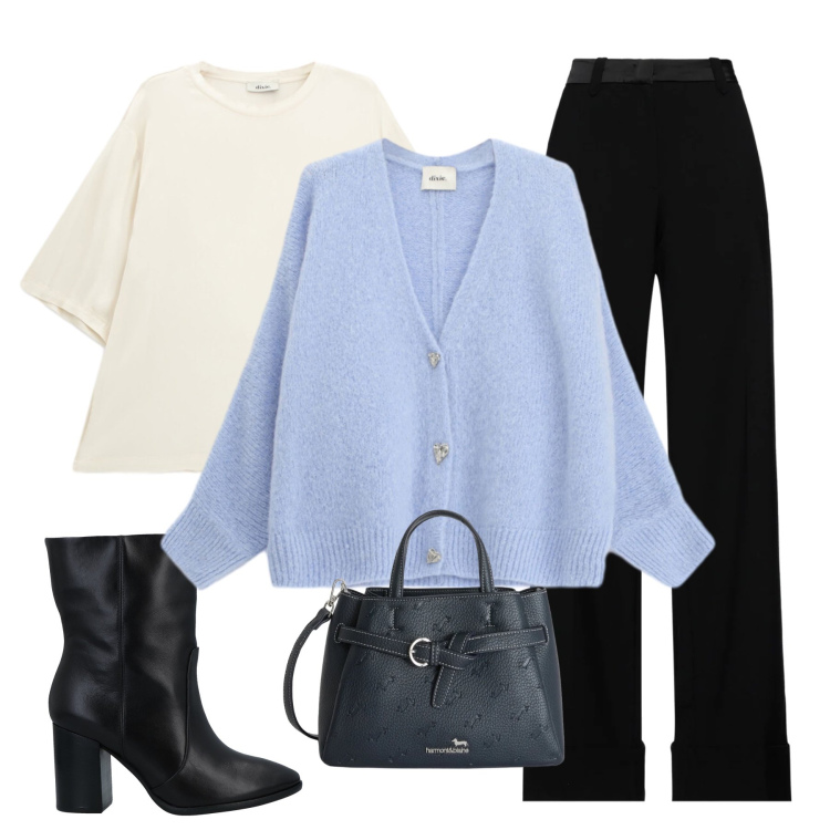 Outfit donna - panta nero che slancia. Stile Basic per Tutti i giorni. Abbinamento con pantaloni, stivaletti, borse a mano, cardigans, t-shirt.