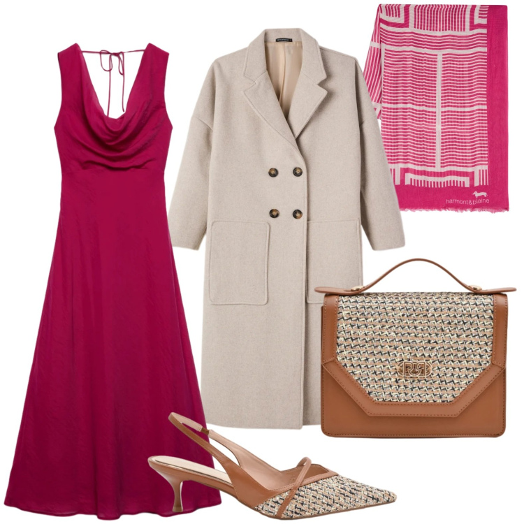 Outfit donna - Midi chic. Stile Minimal per Tutti i giorni. Abbinamento con sciarpe, vestiti lunghi, cappotti, pochette, décolleté.