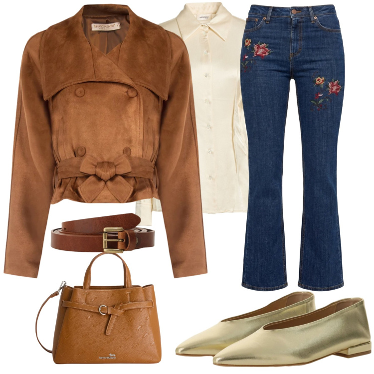 Outfit donna - Carattere Scamosciato. Stile Vintage retrò per Serata fuori. Abbinamento con camicie, borse a mano, jeans, ballerine, cinture, giacche.