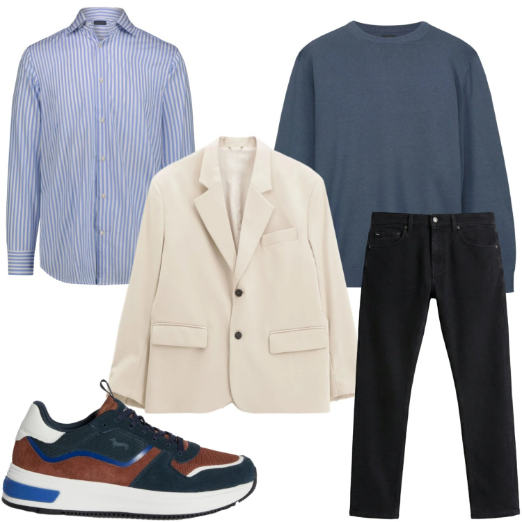 Outfit uomo - Il blazer chiaro. Stile Trendy per Tutti i giorni. Abbinamento con jeans, sneakers, giacche, maglieria, camicie.