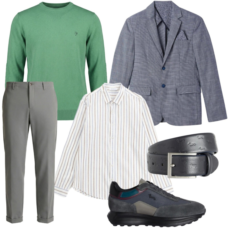 Outfit uomo - Touch green. Stile Casual per Tutti i giorni. Abbinamento con giacche, camicie, cinture, pantaloni chino, sneakers, maglieria.