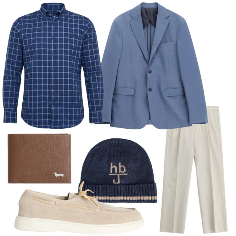 Outfit uomo - Stile quadrettato. Stile Casual per Tutti i giorni. Abbinamento con scarpe stringate, portafogli, cappelli, camicie, pantaloni, giacche.