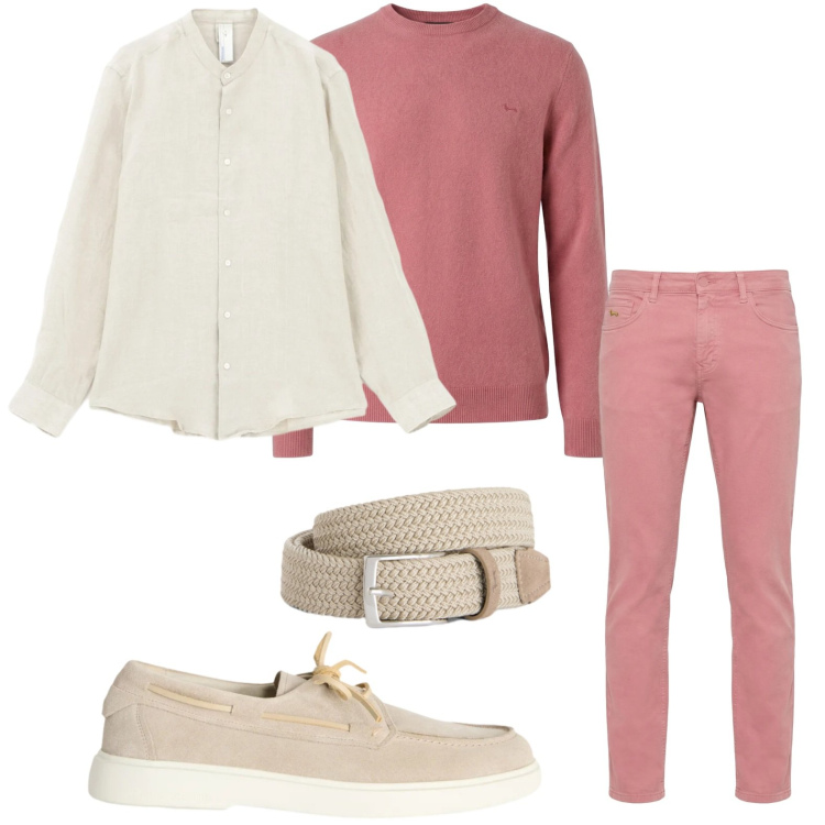 Outfit uomo - Colori pastello. Stile Trendy per Tutti i giorni. Abbinamento con scarpe stringate, cinture, pullovers, pantaloni, camicie.