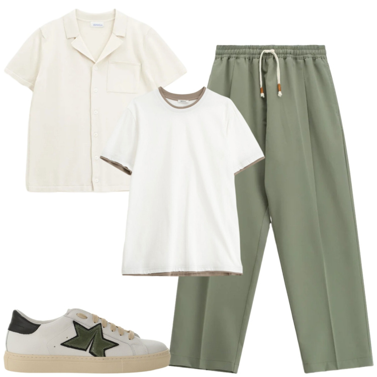 Outfit uomo - City. Stile Trendy per Tutti i giorni. Abbinamento con t-shirt, camicie a manica corta, pantaloni, sneakers.