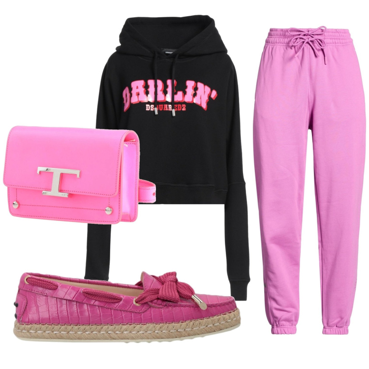 Outfit donna - Total look #2362332. Stile Casual per Tutti i giorni. Abbinamento con espadrillas, marsupi, felpe con cappuccio, pantaloni.