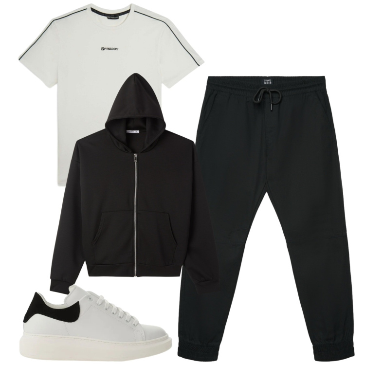 Outfit uomo - Casual time. Stile Casual per Tutti i giorni. Abbinamento con sneakers, pantaloni corti, felpe con cappuccio, t-shirt sportive.