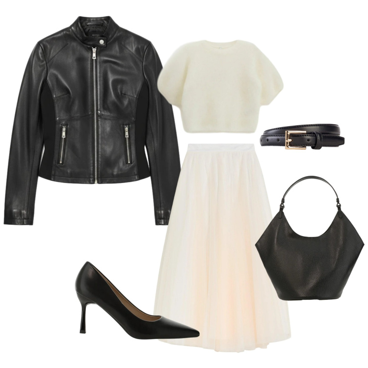 Outfit donna - Rock-mantic. Stile Romantica per Cerimonia. Abbinamento con cinture, gonne lunghe, t-shirt, décolleté, borse a spalla, giacche.