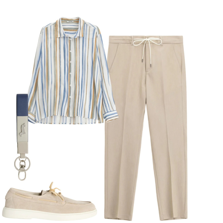 Outfit uomo - City. Stile Urban per Tutti i giorni. Abbinamento con scarpe stringate, portachiavi, camicie, pantaloni.