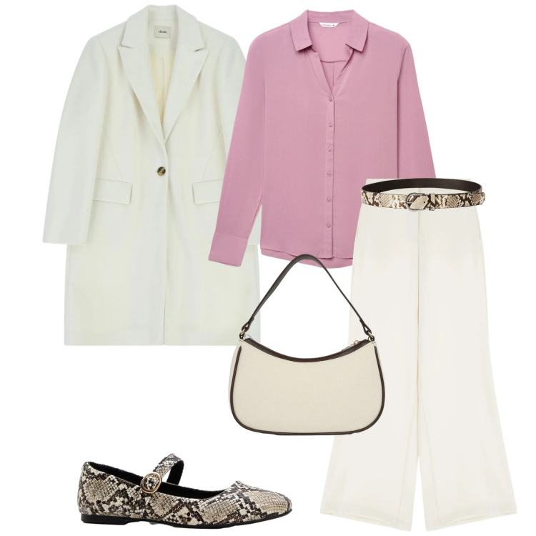 Outfit donna - Total look #2362353. Stile Bon Ton per Serata fuori. Abbinamento con ballerine, cinture, camicie, borse a tracolla, pantaloni, cappotti.