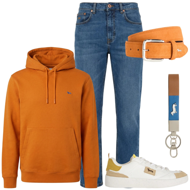 Outfit uomo - Total look #2362388. Stile Casual per Tutti i giorni. Abbinamento con portachiavi, sneakers, cinture, jeans, felpe con cappuccio.