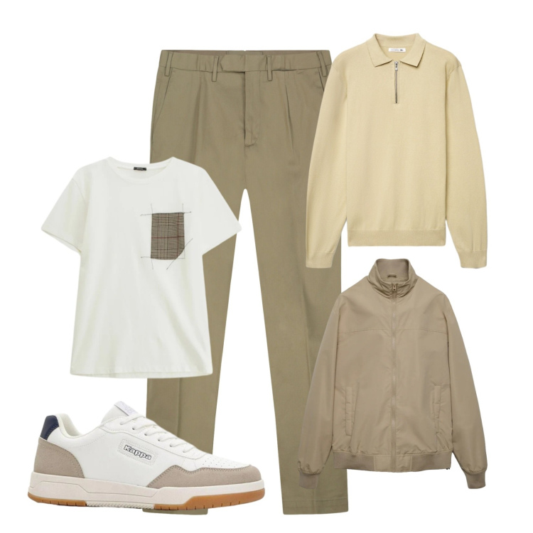 Outfit uomo - Il sole di marzo. per Tutti i giorni. Abbinamento con sneakers, t-shirt, bomber, maglieria, pantaloni.