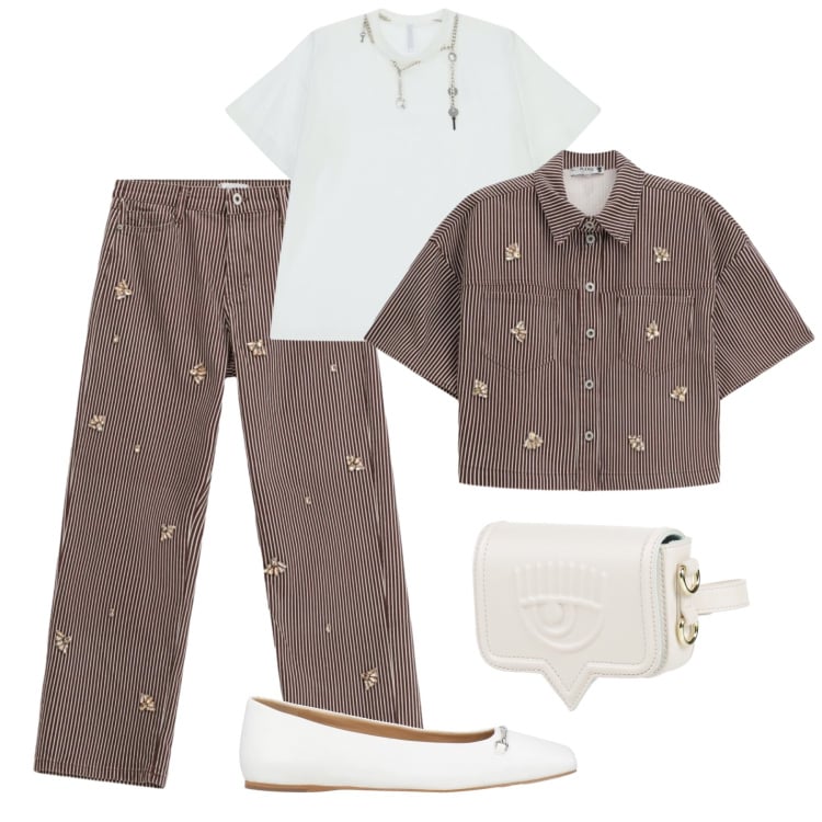 Outfit donna - Novità in città. Stile Trendy per Tutti i giorni. Abbinamento con marsupi, ballerine, t-shirt, pantaloni a palazzo, camicie a manica corta.