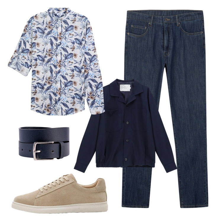 Outfit uomo - Camicia fantasia. Stile Casual per Tutti i giorni. Abbinamento con sneakers, cappotti, camicie, cinture, jeans.