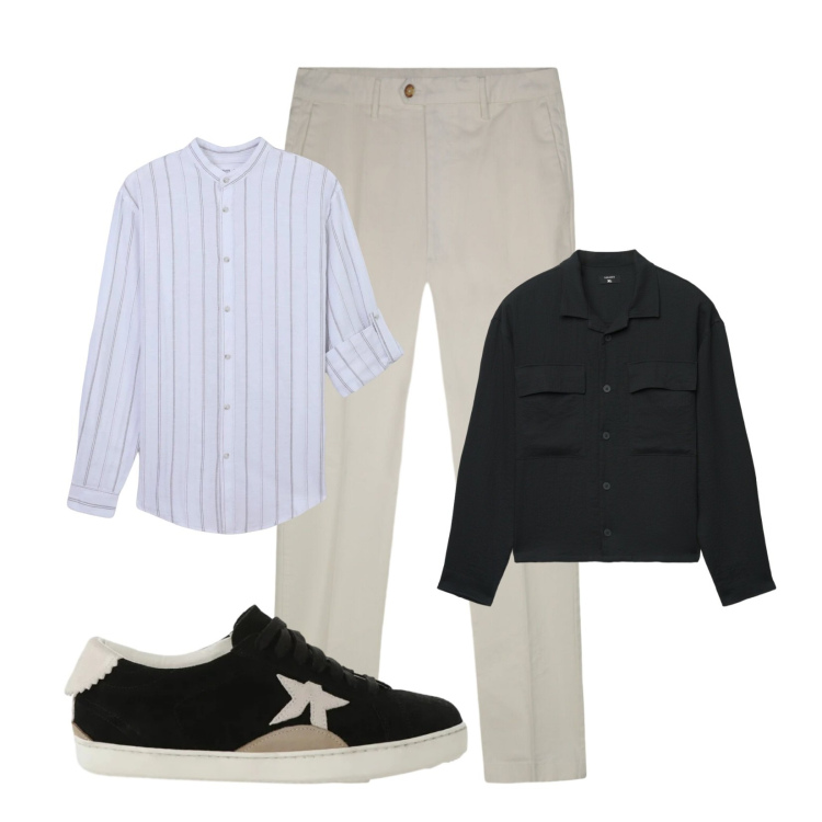 Outfit uomo - Giornate primaverili. Stile Casual per Tutti i giorni. Abbinamento con sneakers, camicie, cappotti, pantaloni.