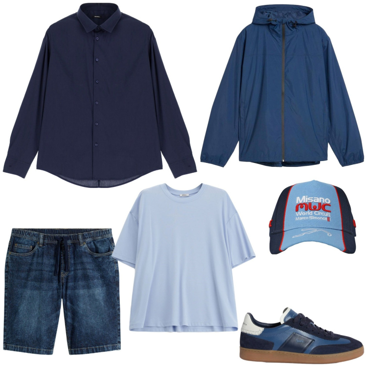 Outfit uomo - Raining man. Stile Casual per Tutti i giorni. Abbinamento con bermuda, giacche, sneakers, cappelli, camicie, t-shirt.