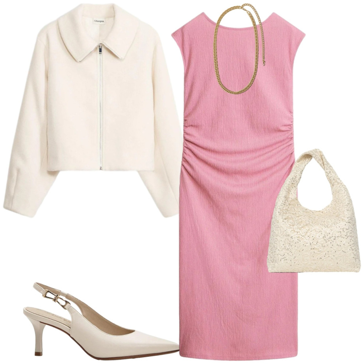 Outfit donna - Abiti curvy. Stile Casual chic per Serata fuori. Abbinamento con décolleté, vestiti midi/longuette, blazer, borse a spalla, collane.