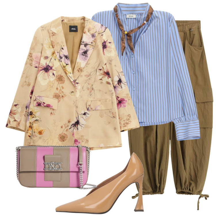 Outfit donna - Azzardi bilanciati. Stile Glamour per Ufficio. Abbinamento con décolleté, borse a spalla, pantaloni, camicie, blazer.