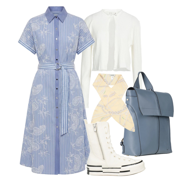 Outfit donna - Marzo. Stile Trendy per Tutti i giorni. Abbinamento con sciarpe, stivaletti, zaini, cardigans, vestiti chemisier.