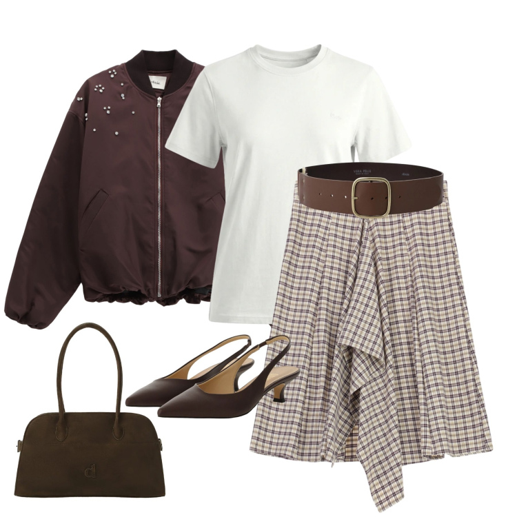 Outfit donna - e questa gonna quando la metto?. Stile Glamour per Tutti i giorni. Abbinamento con t-shirt, décolleté, cappotti, cinture, bomber, gonne longuette.