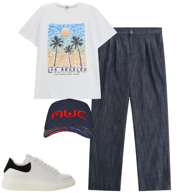 Outfit uomo - Total look #2362480. Stile Casual per Tutti i giorni. Abbinamento con pantaloni, t-shirt, sneakers, cappelli con visiera.