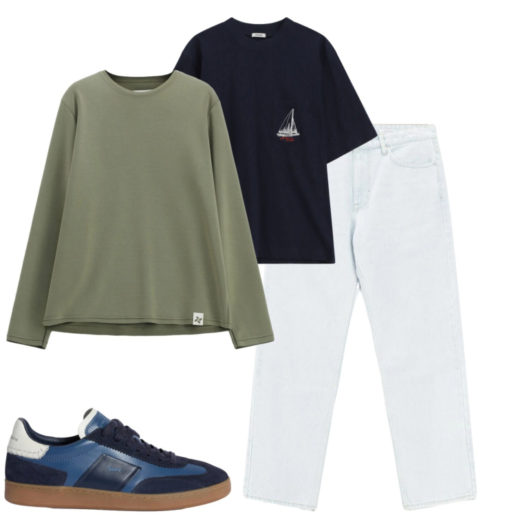 Outfit uomo - Total look #2362481. Stile Casual per Tutti i giorni. Abbinamento con sneakers, t-shirt, jeans, felpe.