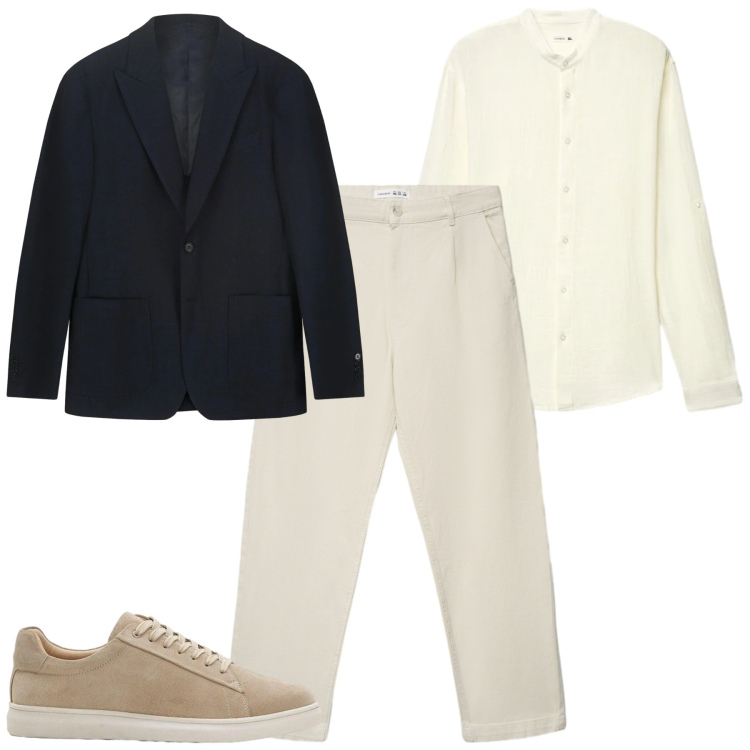 Outfit uomo - Bianco e blu. Stile Urban per Tutti i giorni. Abbinamento con sneakers, pantaloni chino, camicie, giacche.