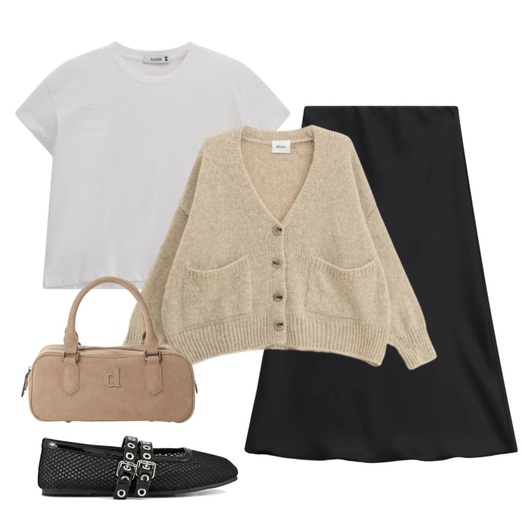 Outfit donna - gonna nera in satin. Stile Basic per Tutti i giorni. Abbinamento con gonne longuette, cardigans, cappotti, t-shirt, ballerine.