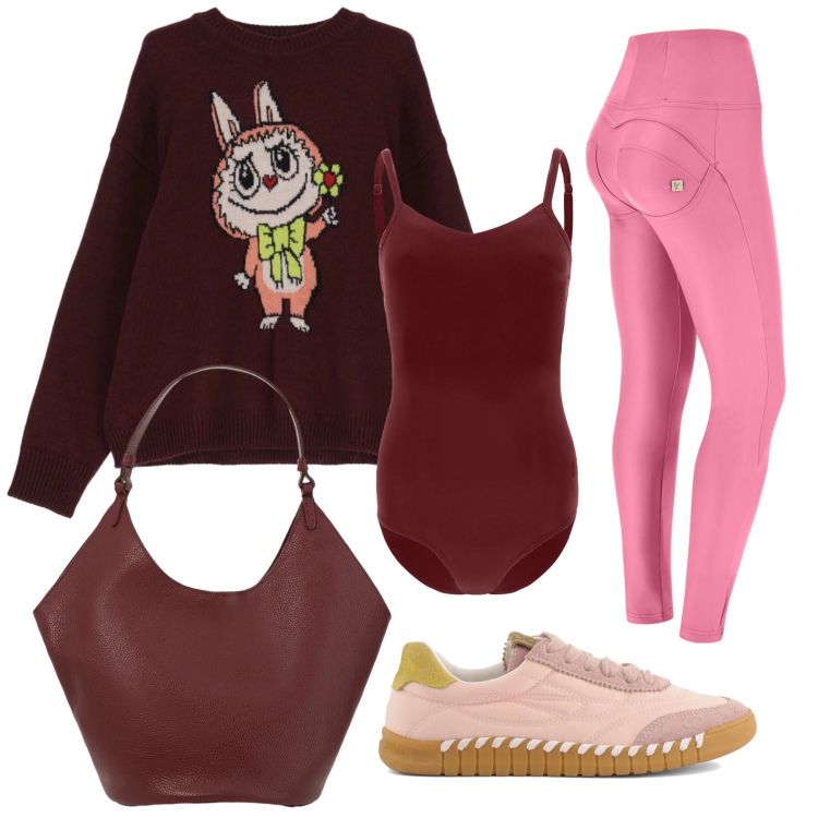 Outfit donna - Total look #2362503. Stile Sporty chic per Tutti i giorni. Abbinamento con borse a spalla, maglieria, pantaloni skinny, body, sneakers.