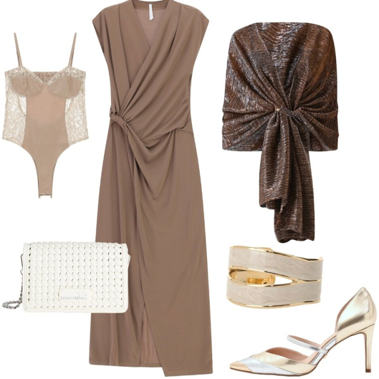 Outfit donna - Total look #2362507. Stile Chic per Cerimonia. Abbinamento con borse a tracolla, vestiti lunghi, body, anelli, stole, décolleté.