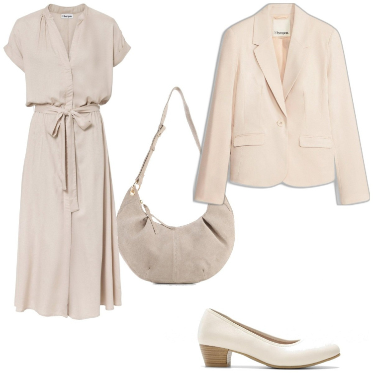 Outfit femme - Bon Ton #1113. Style Bon Ton pour Cérémonie. Assortir avec blazers, robes chemisier, chaussures à talon, sacs en bandoulière.