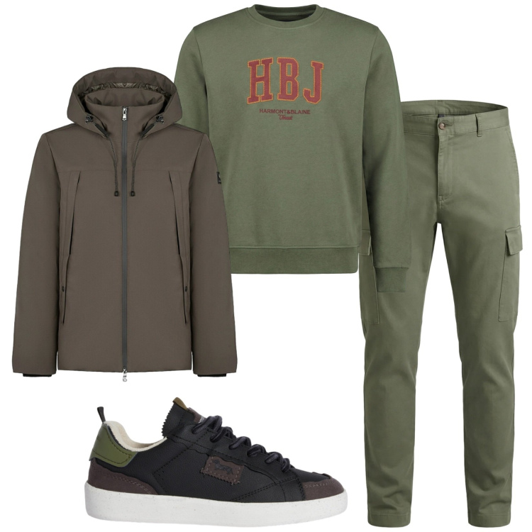Outfit uomo - Total look #2362534. Stile Trendy per Tutti i giorni. Abbinamento con pantaloni cargo, sneakers, felpe, giacche.