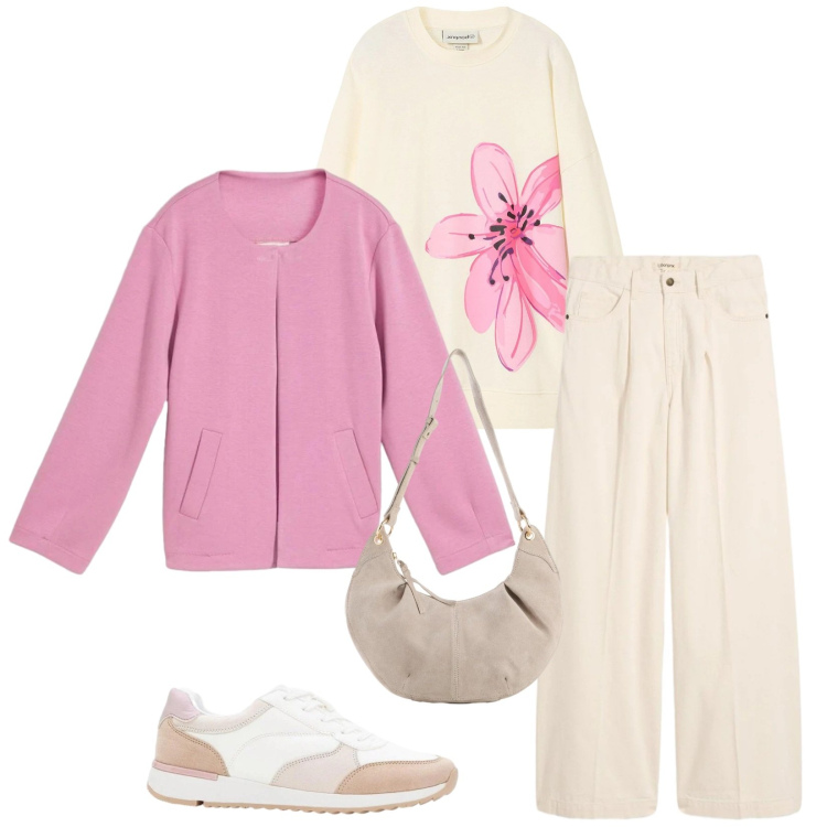 Outfit donna - Total look Bonprix. Stile Casual chic per Tutti i giorni. Abbinamento con jeans, blazer, felpe, sneakers, borse a tracolla.