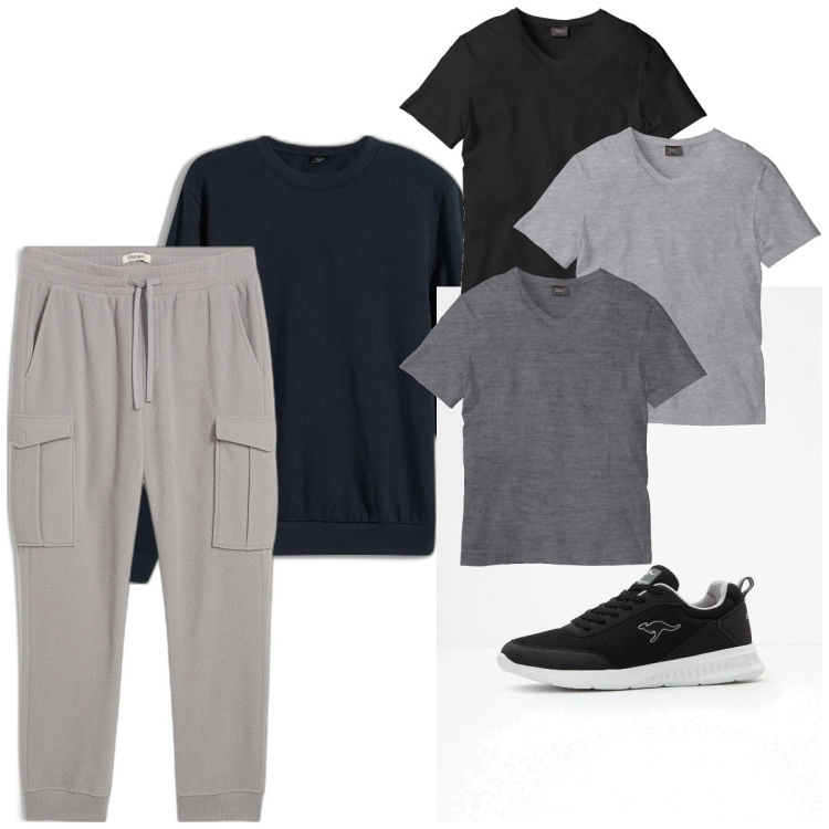 Outfit homme - Casual #5121. Style Casual pour Tous les jours. Assortir avec sweat-shirts, t-shirts, pantalon cargo, sneakers.