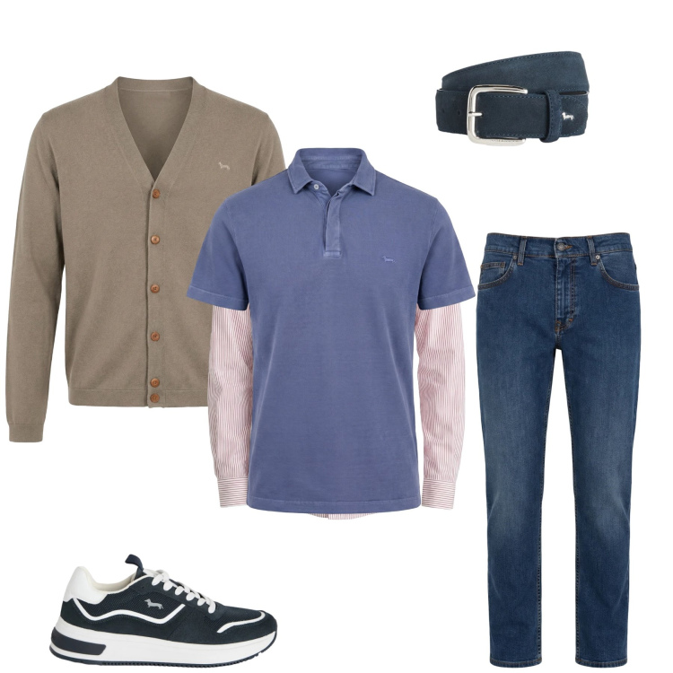 Outfit uomo - Contemporary Heritage. Stile Trendy per Tutti i giorni. Abbinamento con jeans, cinture, cardigans, sneakers, camicie, polo.