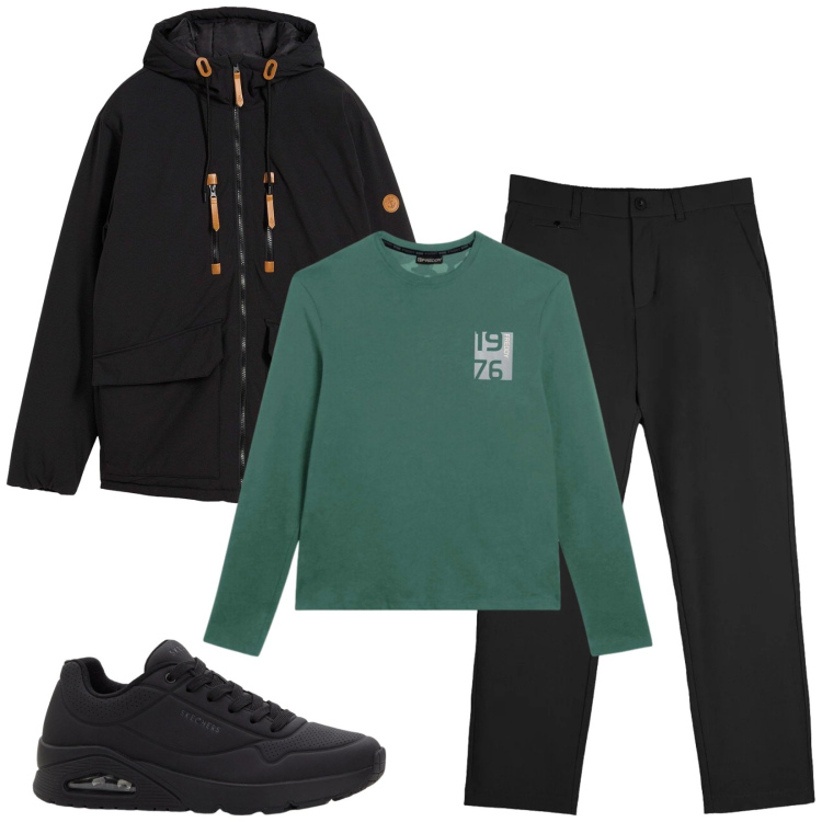 Outfit uomo - Total look #2362571. Stile Trendy per Tutti i giorni. Abbinamento con sneakers, piumini, t-shirt, pantaloni chino.