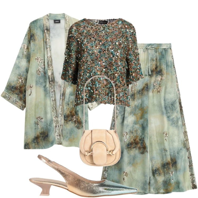 Outfit donna - Total look #2362597. Stile Glamour per Cerimonia. Abbinamento con pullovers, marsupi, décolleté, pantaloni a palazzo, blazer.